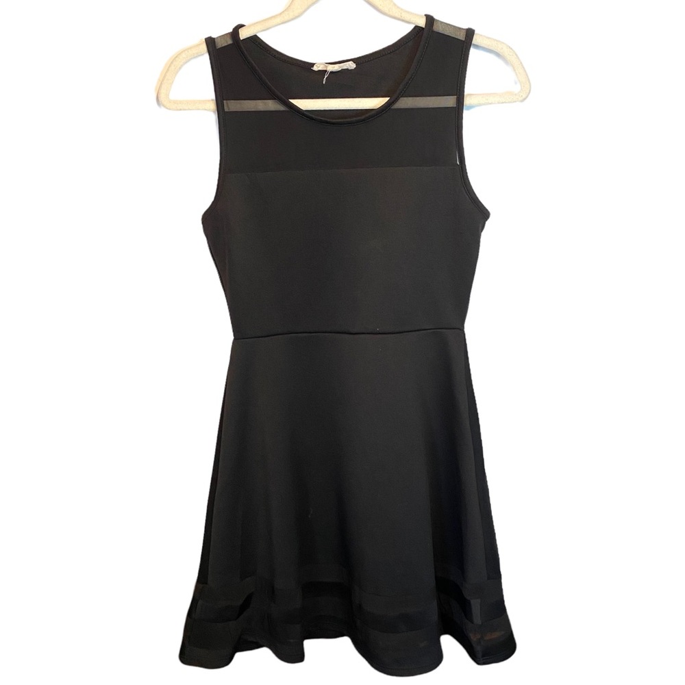 Rolla Coster Womens Sz M Black Fit And Flare Mesh Sleeveless Dress Stretch